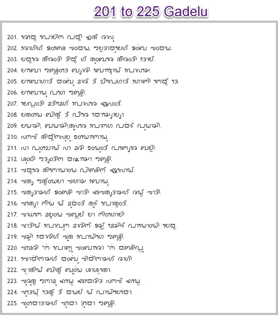 201 to 225 Tulu Gadelu in Tulu Script