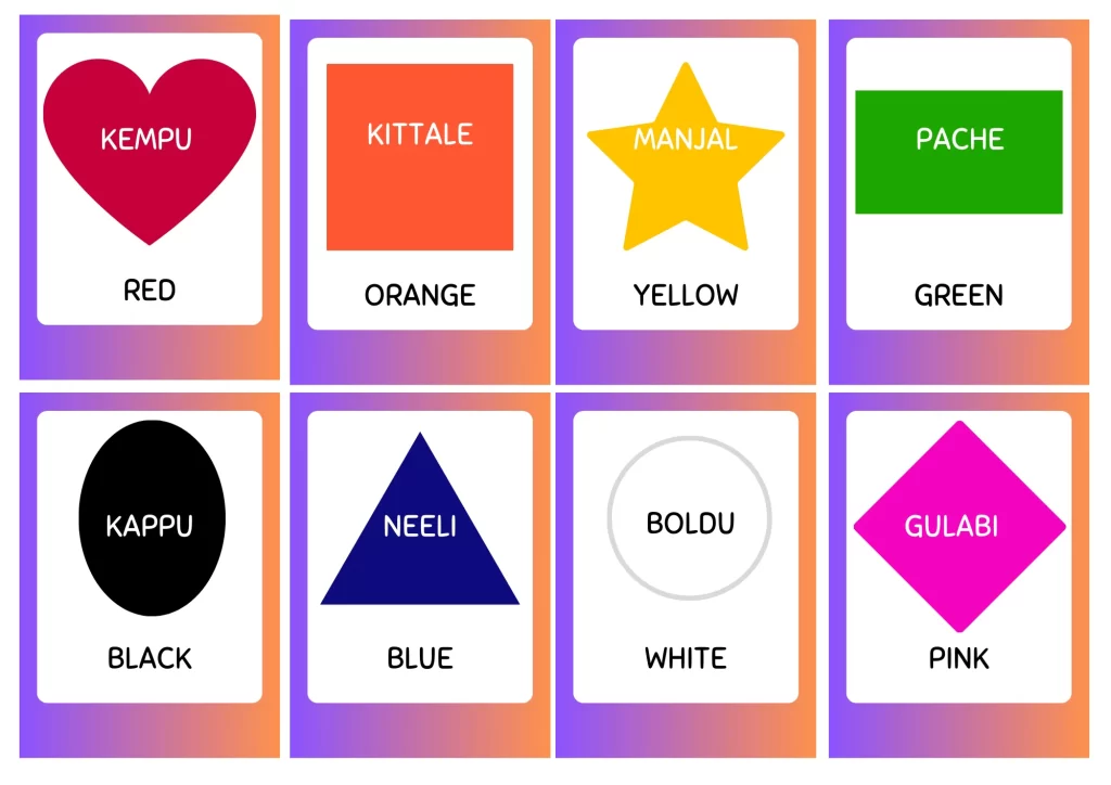 Flash Cards for Colors in Tulu
